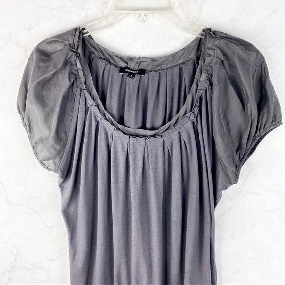 [Express] Gray Chiffon Pleated Shirt - Picture 2 of 3
